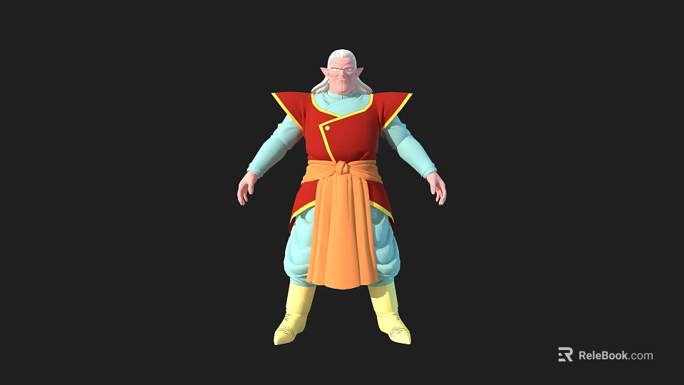 3D Animated Character With Bald Head Red Yellow Top Blue Sleeves Orange Apron Yellow Boots 3d model 