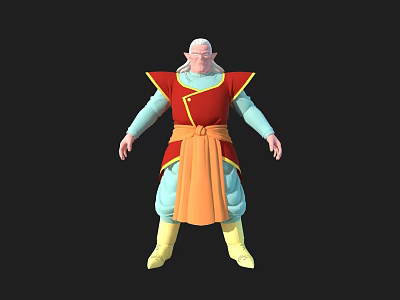 3D Animated Character With Bald Head Red Yellow Top Blue Sleeves Orange Apron Yellow Boots 3d model