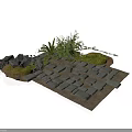 Modern Outdoor Stone Path With Rocks Green Plants And Mossy Ground