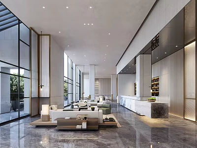 Elegant Modern Luxury Sales Office With Spacious Lounge Area And Bright Marble Interior Design 3d model