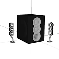 Black Cube Audio Speaker System With Satellite Speakers And Round Drivers