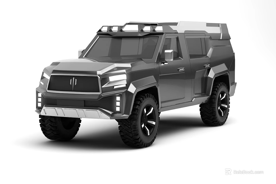 Black Armored Off Road Vehicle Featuring Rugged Design Roof Rack And Large Tires 3d model 