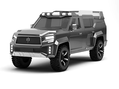Black Armored Off Road Vehicle Featuring Rugged Design Roof Rack And Large Tires 3d model