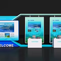 Modern Art Installation Featuring Display Panels Welcome Sign And Visual Elements 3d model