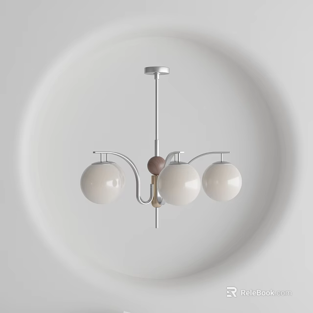 Minimalist Modern Chandelier With Three White Spherical Shades And Metal Frame 3d model 