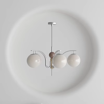 Minimalist Modern Chandelier With Three White Spherical Shades And Metal Frame 3d model