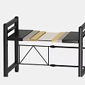 Stylish Wooden Bench With Black Metal Frame And Striped Seat Design