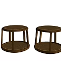 Two Wooden Stools With Round Rattan Woven Seats And Minimalist Design