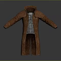 Brown Long Leather Coat With High Collar Classic Design And Soft Lining 3d model