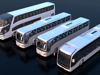 Modern White Buses Parked in a Row with Sleek Exterior Design 3d model Modern White Buses Parked in a Row with Sleek Exterior Design 3d model