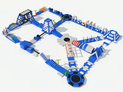 Blue Outdoor Playground Equipment With Climbing Frames Slides Tunnels And Interactive Rings 3d model