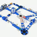 Blue Outdoor Playground Equipment With Climbing Frames Slides Tunnels And Interactive Rings