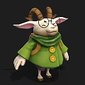 Cute Cartoon Goat Character Wearing Green Coat Yellow Buttons Glasses Scarf And Backpack
