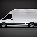 White Commercial Cargo Van Side View With Smooth Exterior And Black Accents