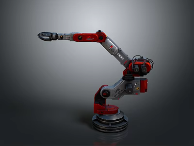 Industrial Robotic Arm With Red And Silver Mechanical Structure Rotating Base And Operational Components 3d model