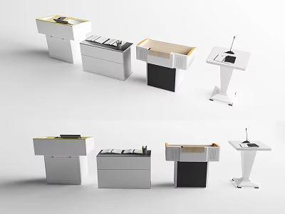 Modern Functional Tables With Various Designs Storage Compartments And Microphone Stands 3d model