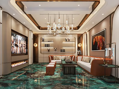 Luxurious KTV Interior Design With Chandelier Sofas And Art Paintings 3d model