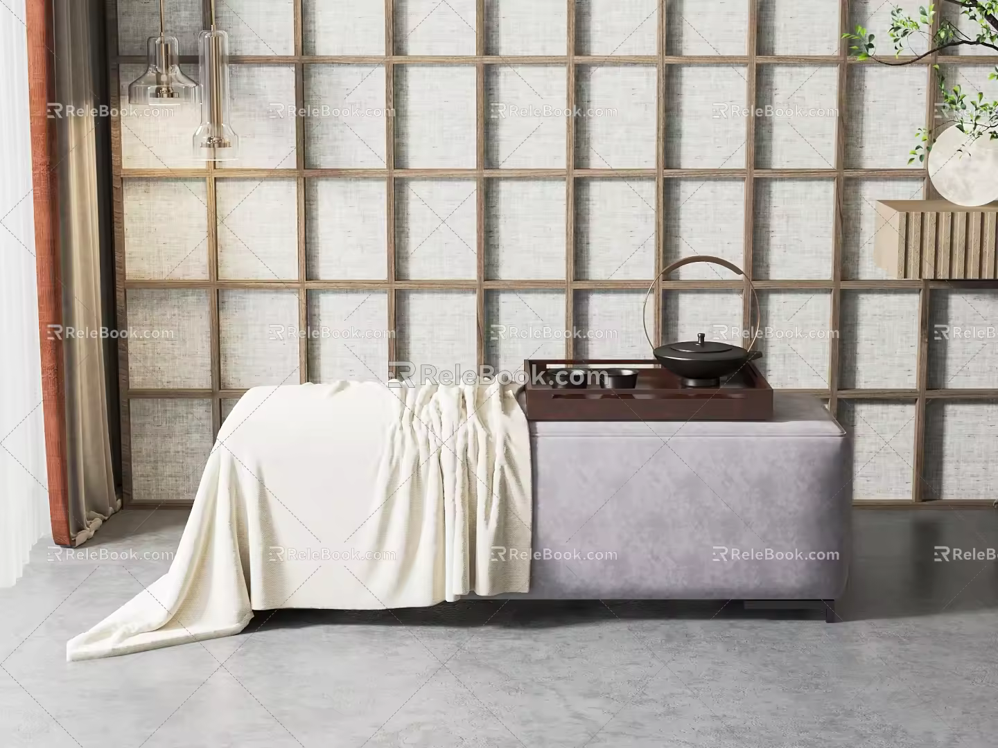 New Chinese Style Bed End Stool 3d model