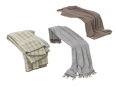 Bedding Blankets in Beige Plaid Gray and Brown Textured Designs with Fringe 3d model