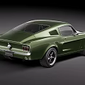 Classic Green Ford Mustang Vintage Muscle Car With Front Grille Round Headlights Chrome Accents