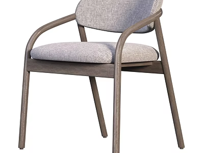 Modern Dining Chair with Wooden Frame Gray Fabric Seat and Armrest Design 3d model