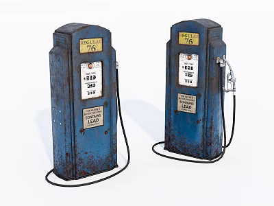 Vintage Rusty Blue Gas Pumps Serving As Public Facility Featuring Regular Premium 76 Labels 3d model