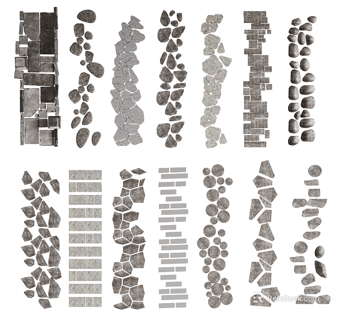 Stone Stepping Stones With Various Natural Shapes For Outdoor Garden Path Design 3d model 