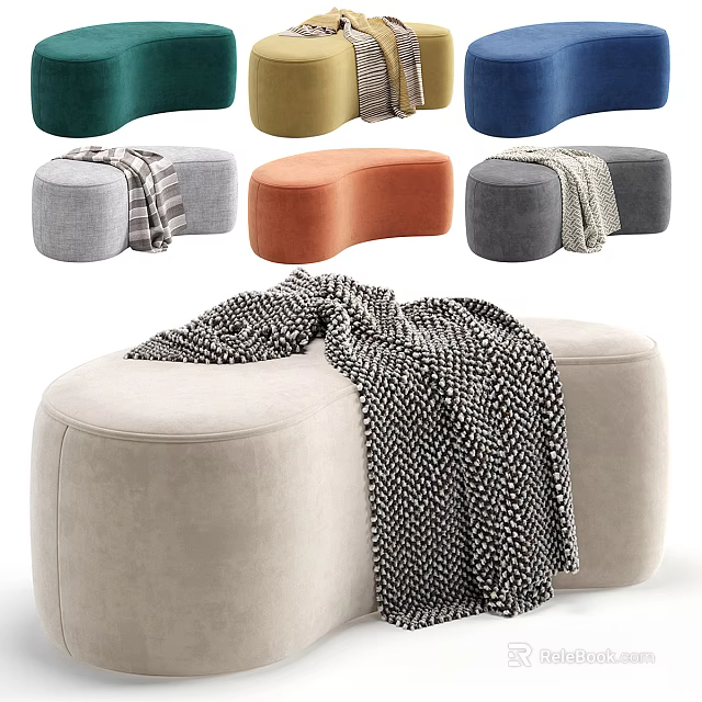 Various Colors Upholstered Sofa Stools With Blanket For Living Room Decor 3d model 