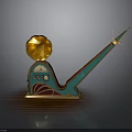 Vintage Phonograph With Golden Horn Teal Body And Decorative Details