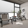 Two Chairs Small Table Set In Room With Blinds Plant Open Book And Mountain View