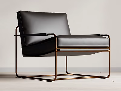 Modern Black Leather Leisure Chair With Stylish Brass Metal Frame Design 3d model