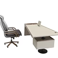Modern Office Desk With Black Leather Office Chair White Drawer Cabinet And Laptop On Top