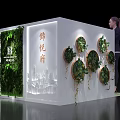 Tobacco and Alcohol Store Exhibition Booth with Green Plants Colorful Shelves