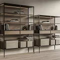 Modern Black Metal Frame Bookcase With Glass Shelves Books Decorative Items And Storage Boxes