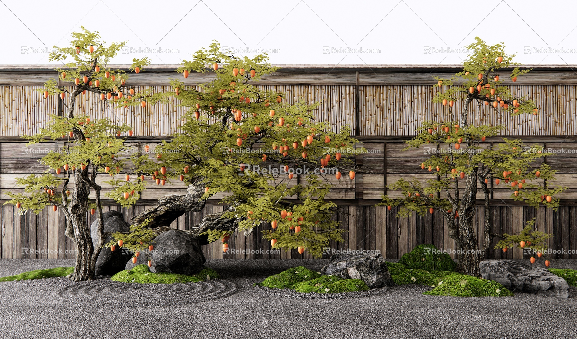 Chinese Persimmon Tree Landscape Tree Arbor Old Pile Fruit Tree Orange Tree Stone Micro-terrain Moss Landscape Dry Landscape 3d model