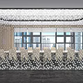Modern Conference Room Interior With Perforated Partition Meeting Tables And City View Windows