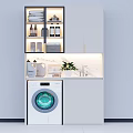 Modern Balcony Cabinet With Built In Washing Machine Potted Plant And Cleaning Supplies