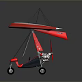 Hang Glider with White Wings Red Edges Red Body Two Small Wheels on Gray Background