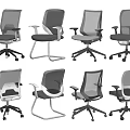 Various Styles Mesh Office Chairs With Armrests Wheels And Fixed Bases For Modern Workspace