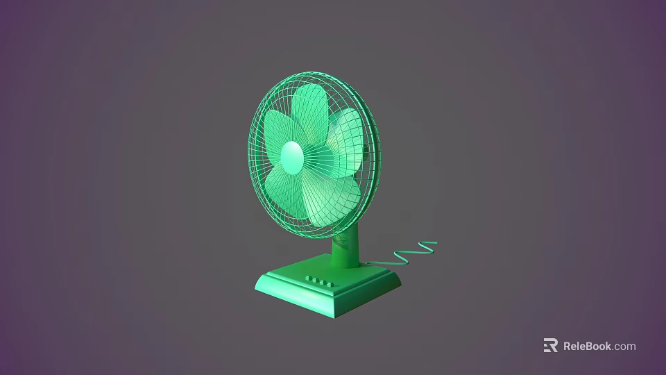 Green Air Cooler Fan With Modern Design Stable Base And Rotating Blades 3d model 