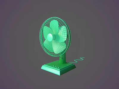 Green Air Cooler Fan With Modern Design Stable Base And Rotating Blades 3d model
