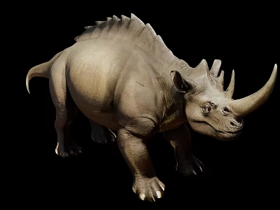 Detailed 3D Rendered Reptile with Horns Spiked Back and Stocky Body on Black Background 3d model