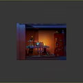 Character And Small Creatures In Colorful Miniature Studio With Table Shelves And Cozy Lighting
