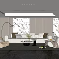 Modern Living Room Interior Design With White Sofa Beige Armchair And Decorative Painting
