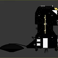 Satellite 3D Model Equipment with Black Body and Solar Panels on Gray Background