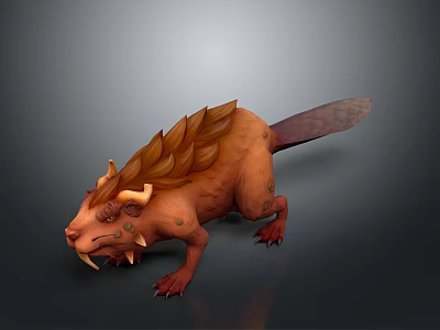 Mythical Game Movie Character With Brown Spiked Back Horns Sharp Fangs And Tail 3d model