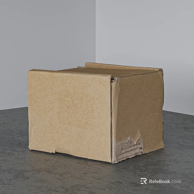 Brown Cardboard Box with Worn Edges on Gray Surface in Corner 3d model