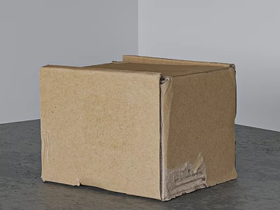 Brown Cardboard Box with Worn Edges on Gray Surface in Corner 3d model