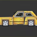 Yellow Pixel Art Car 3D Rendering With Retro Style And Reflective Surface