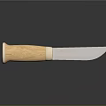 Sharp Hunting Knife With Wooden Handle And Metal Blade On Reflective Surface